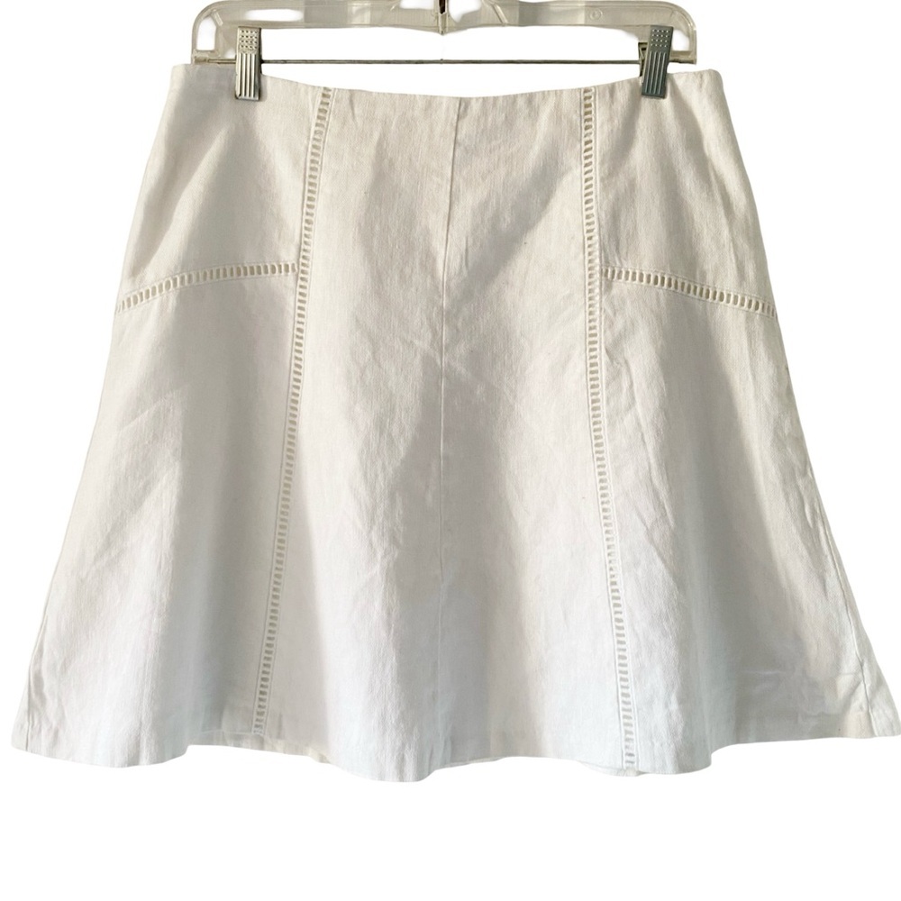 Ann Taylor Loft Womens Linen Cotton Skirt White Eyelet Skater Lined Zip 2P 8 10